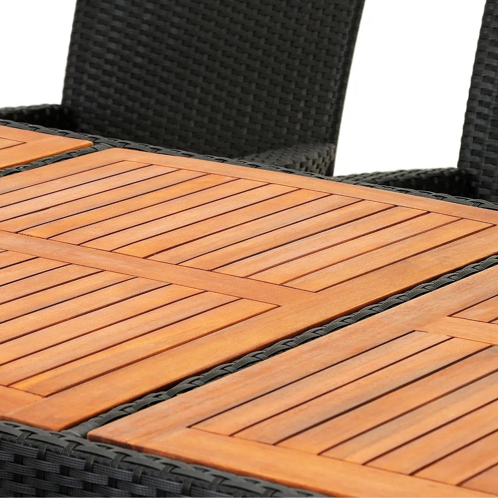 Casaria® Berlin 1+8 kerti rattan garnitúra - fekete/fa