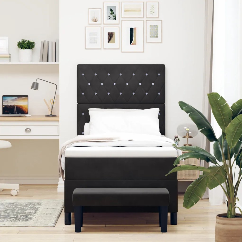 Boxspring Ágy matraccal & paddal Fekete 90x190 cm Bársony