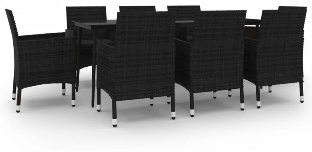 vidaXL 9 részes polyrattan és üveg kerti étkezőgarnitúra párnákkal