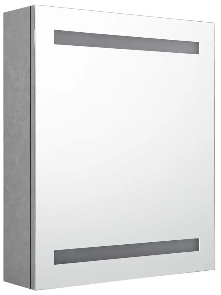 betonszürke LED-es tükrös fürdőszobaszekrény 50 x 14 x 60 cm
