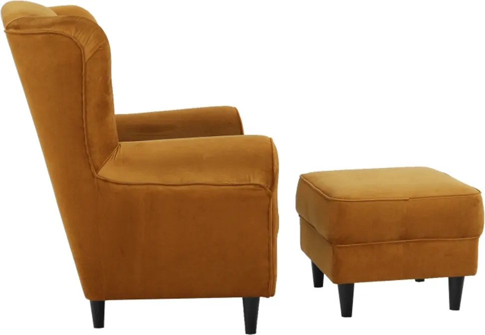 Füles fotel puffal, szövet mustár, ASTRID