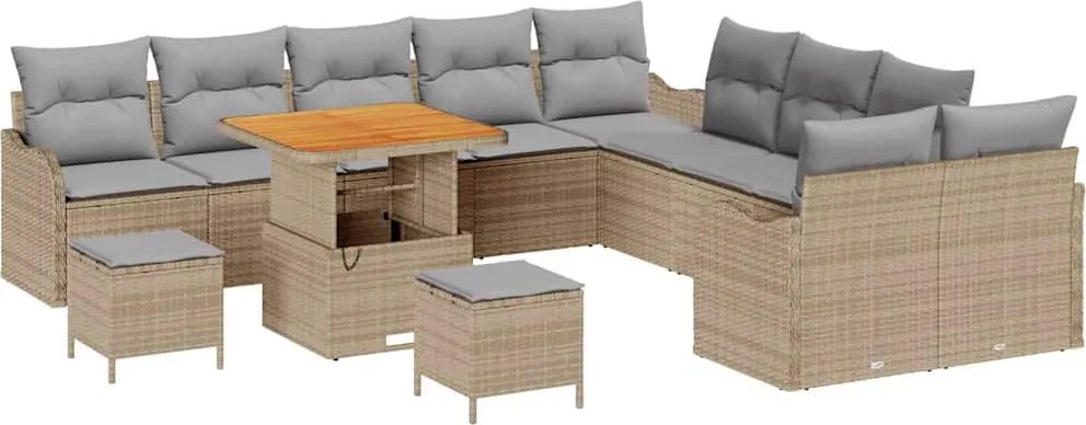 vidaXL Kerti Kanapé Szett 13 pcs Bézs polirattan