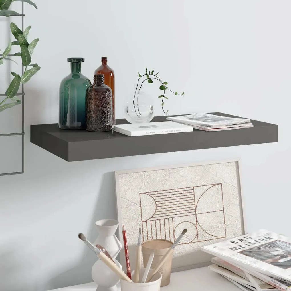magasfényű szürke MDF lebegő fali polc 50 x 23 x 3,8 cm