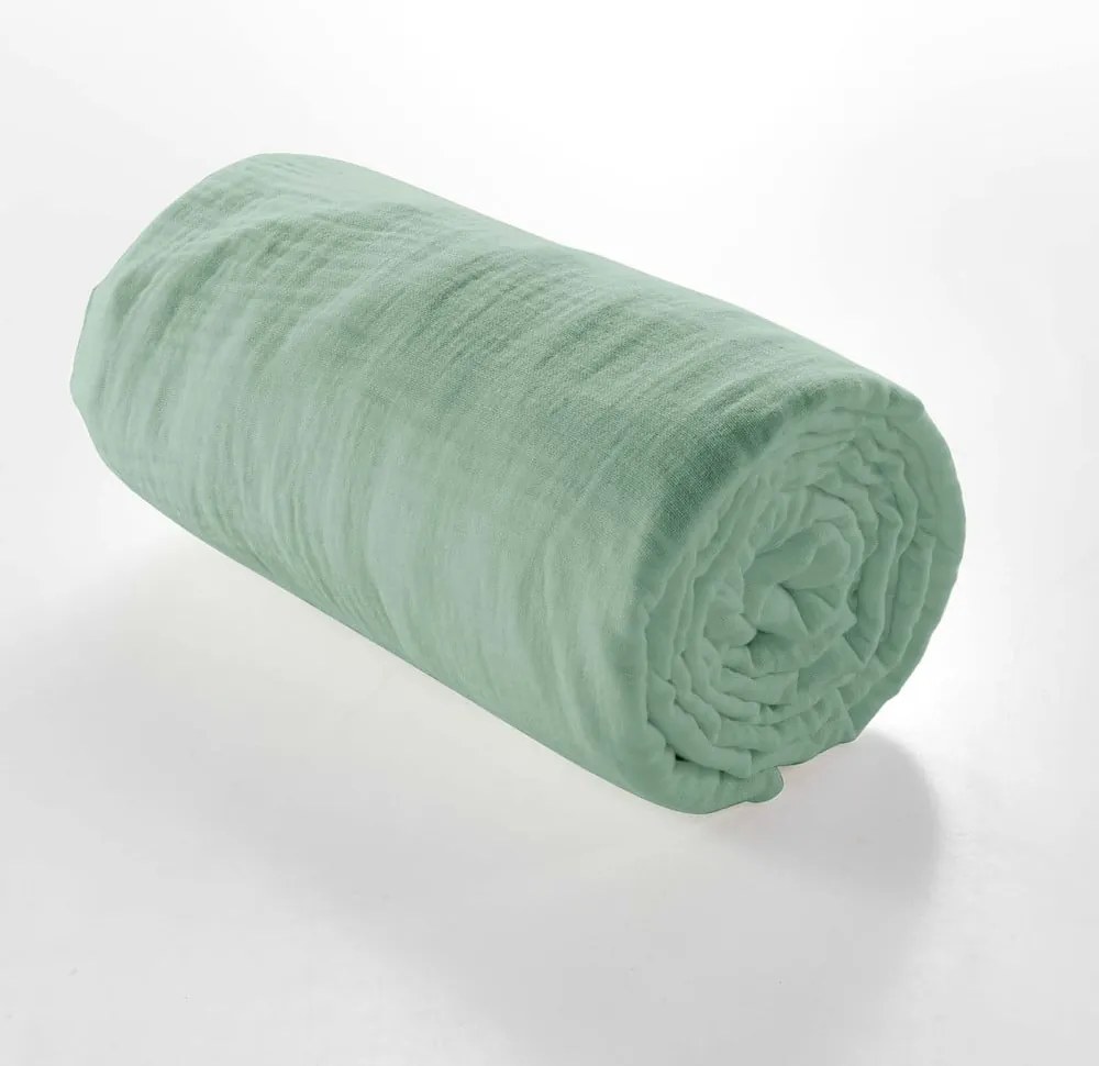 Világoszöld gumis muszlin lepedő 140x190 cm Angelia – douceur d'intérieur
