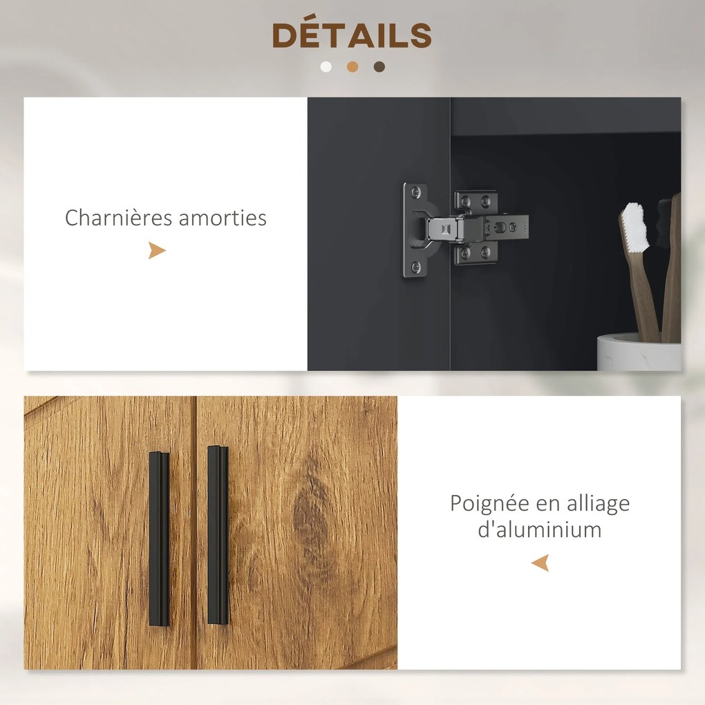 kleankin Mosdó Alatti Fürdőszobai Szekrény 2 Ajtóval, Állítható Polccal, Mosdóhoz 60 x 30 x 60 cm, Antracit Szürke és Fa Hatású | Aosom