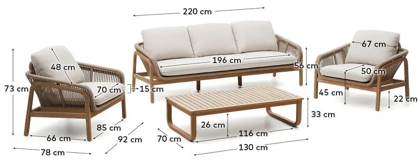 Bézs-natúr színű akácfa ötszemélyes kerti lounge szett Vellana – Kave Home