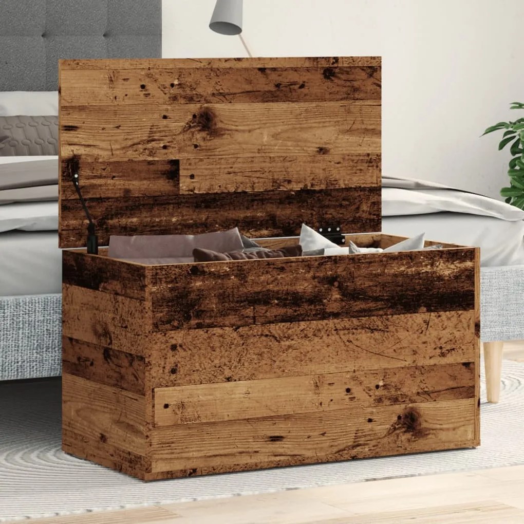 antik fa színű szerelt fa tárolóláda 84 x 42 x 46 cm