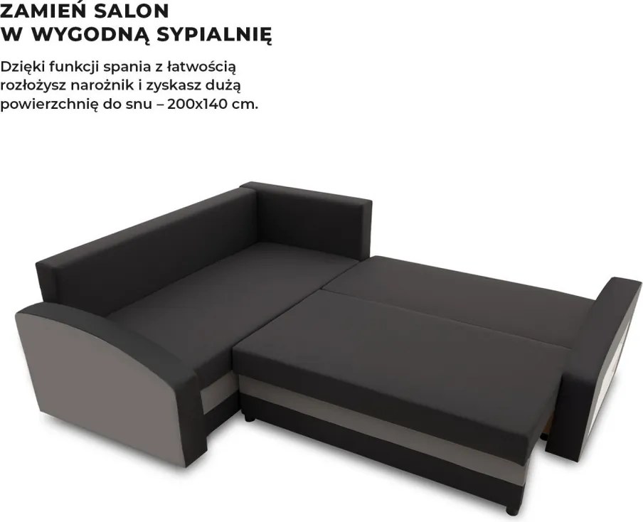 Grande sarokkanapé polcokkal , polc a jobb karfaban, baloldali, szövet anyag, bonell töltet, fekete - szürke