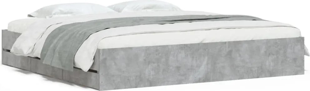 vidaXL betonszürke szerelt fa ágykeret fiókokkal 180 x 200 cm