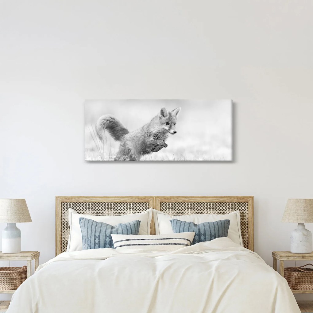 Kép - Ugró róka, fekete-fehér (120x50 cm)