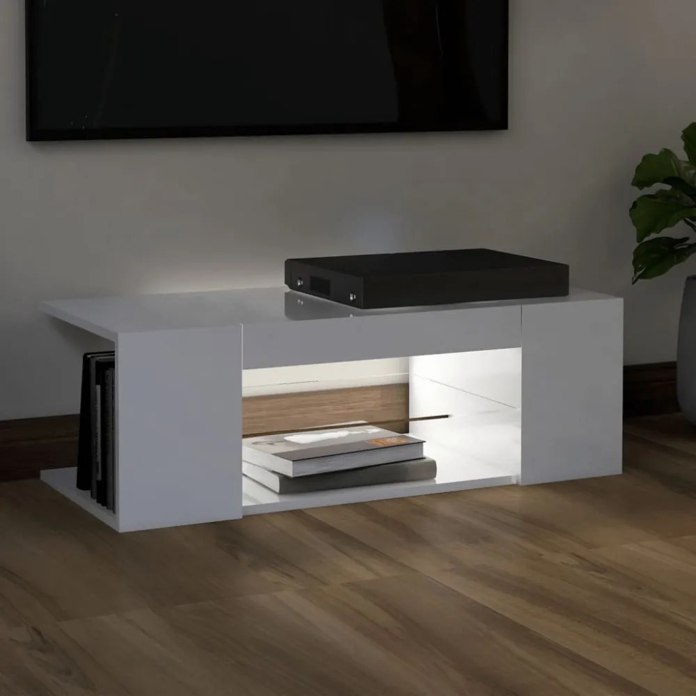 magasfényű fehér TV-szekrény LED lámpákkal 90 x 39 x 30 cm