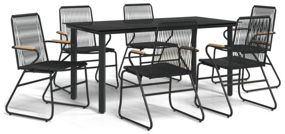 vidaXL 7 részes fekete PVC rattan kerti étkezőgarnitúra
