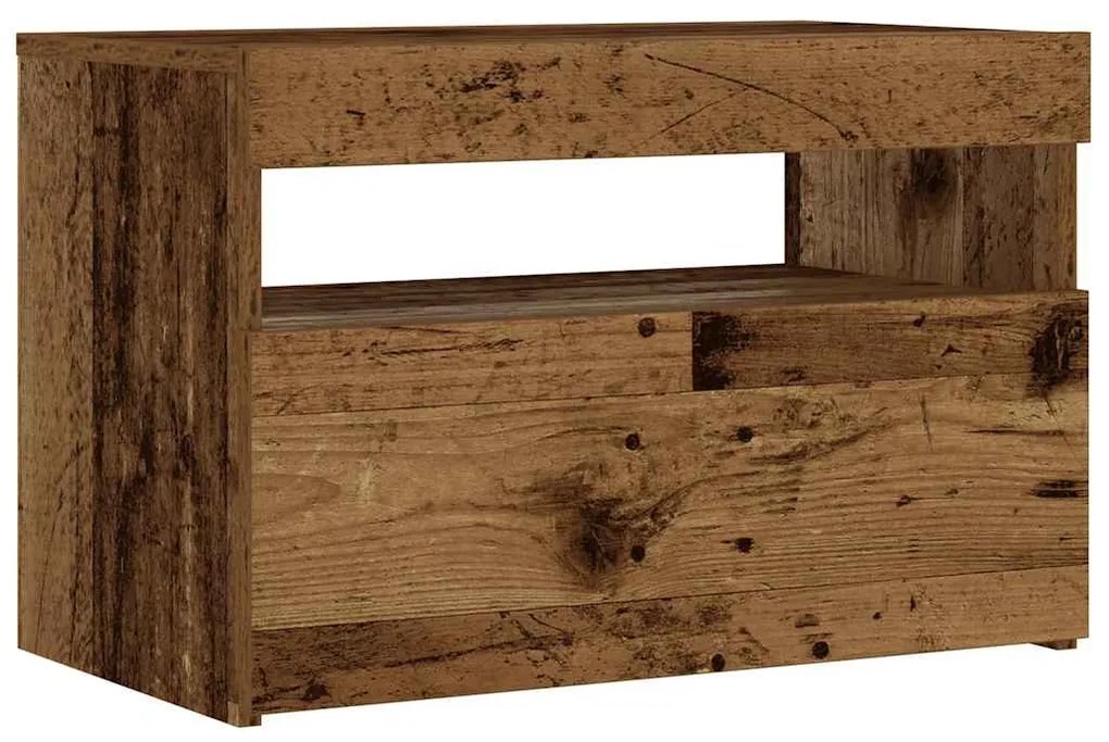 éjjeliszekrény LED fényekkel régi fa 60x35x40 cm gépelt fa