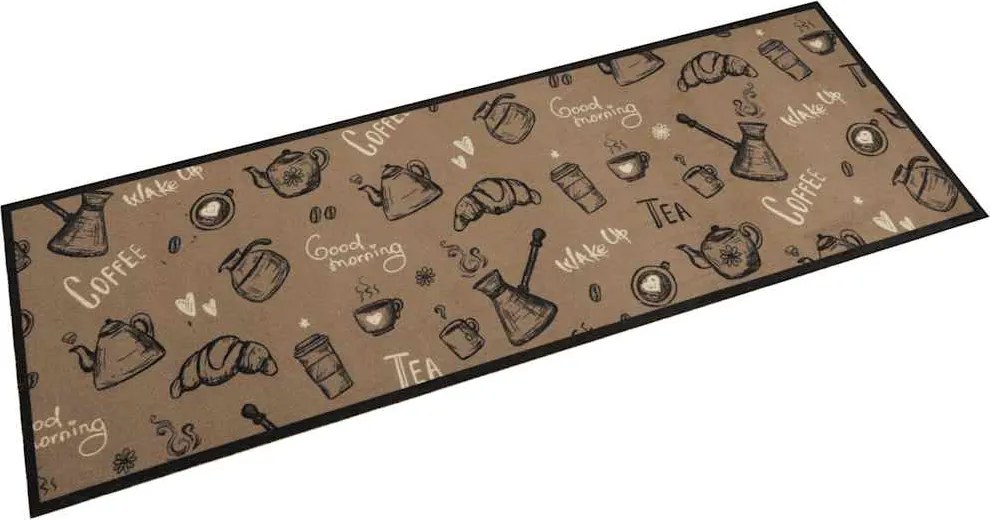 vidaXL barna reggeli mintás mosható bársony konyhaszőnyeg 60x180 cm