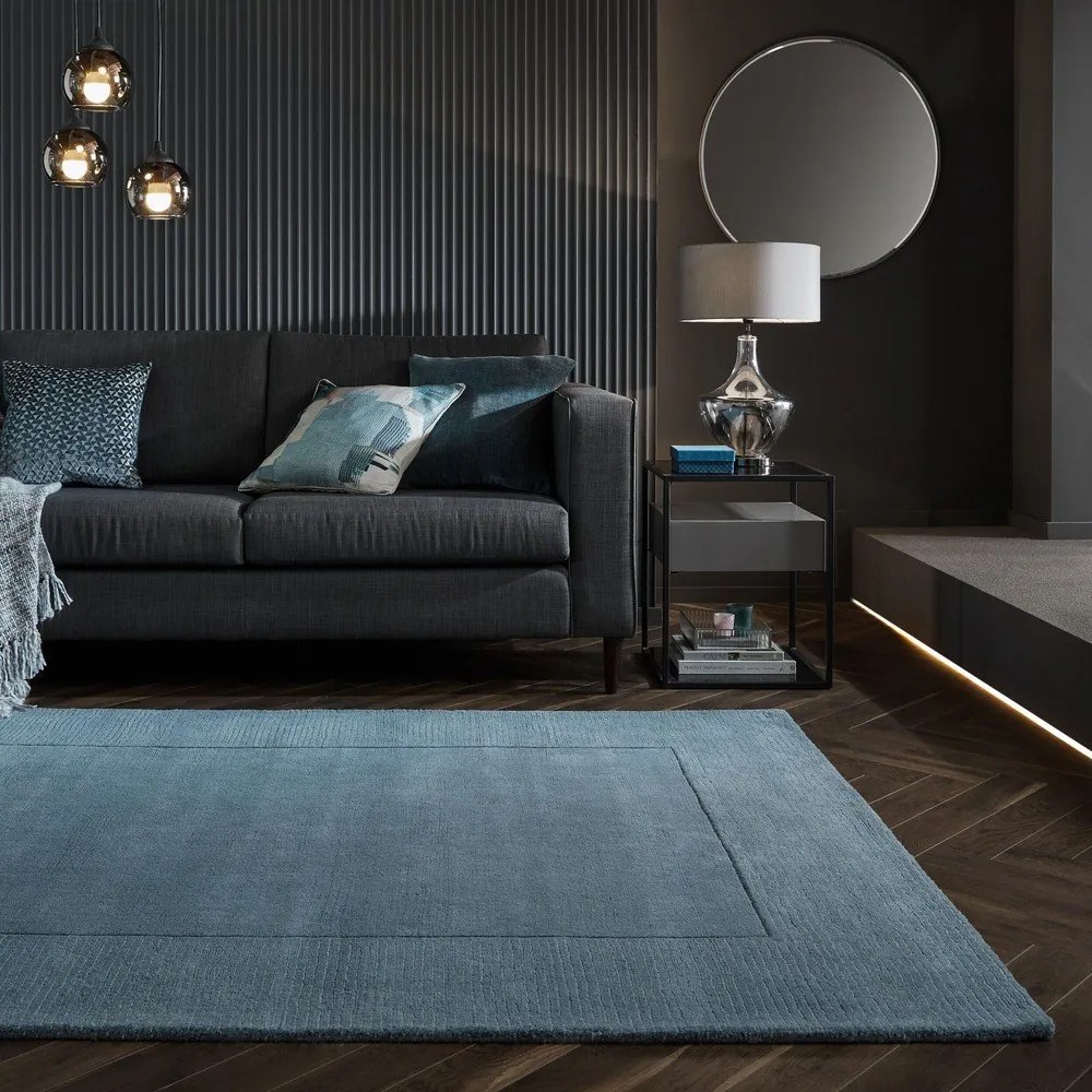 Kék kézi szövésű gyapjú szőnyeg 200x290 cm Textured Wool Border – Flair Rugs