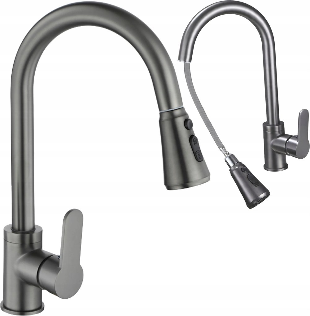 Grafit Konyhai Csaptelep Kihúzható Kifolyócsővel 3 Funkciós, Forgatható