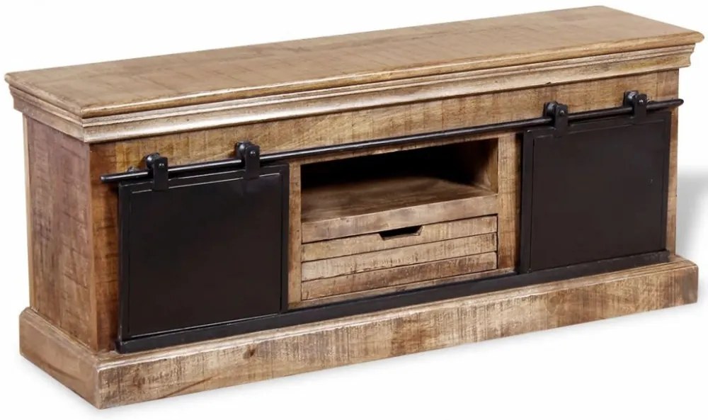 Tömör mangófa TV-szekrény 2 tolóajtóval 100x30x45 cm