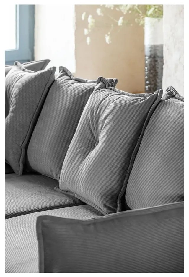 Szürke kordbársony kinyitható sarokkanapé (variálható) Lazy Lukka – Miuform