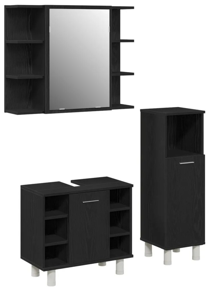 Fürdőszoba bútor szett 3 darabos Fekete tölgy Szerelt fa