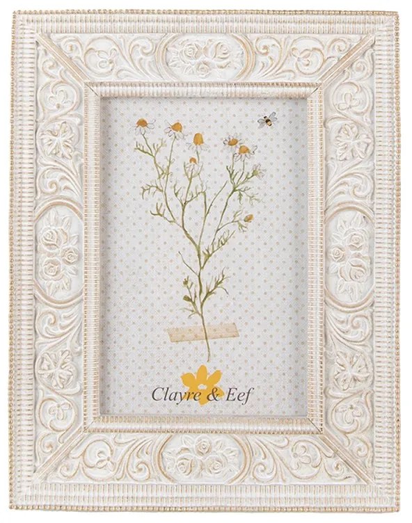 Antik fehér vintage képkeret rózsás 10x15 cm