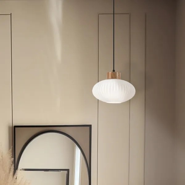 Csillár zsinóron HARMONY 1xE27/15W/230V átm. 25 cm fehér/tölgy