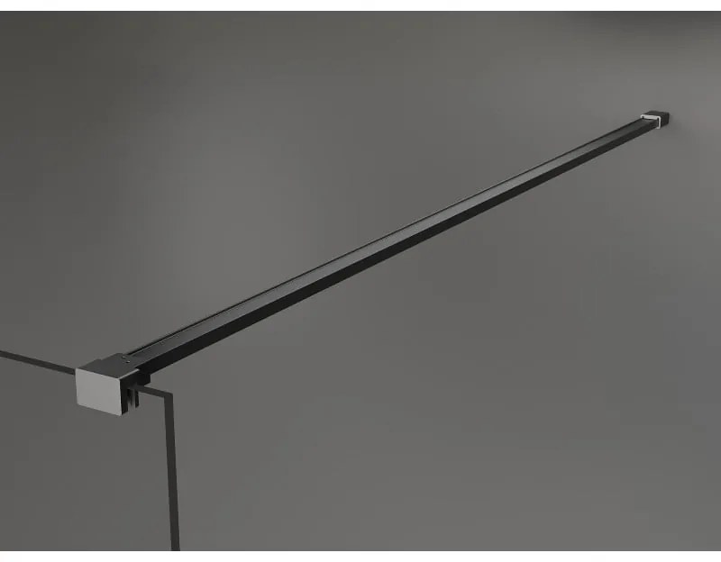 Mexen Kioto+, Walk-In zuhanyparaván polccal és akasztóval 130 x 200 cm, 8 mm átlátszó üveg fekete mintás, grafit profil, 800-130-121-95-77