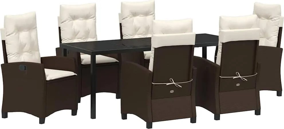 vidaXL Kert étkező szett párnával 7 pcs Barna polirattan