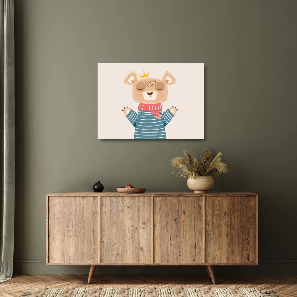 Üveg kép - Bézs mackó koronával (70x50 cm)