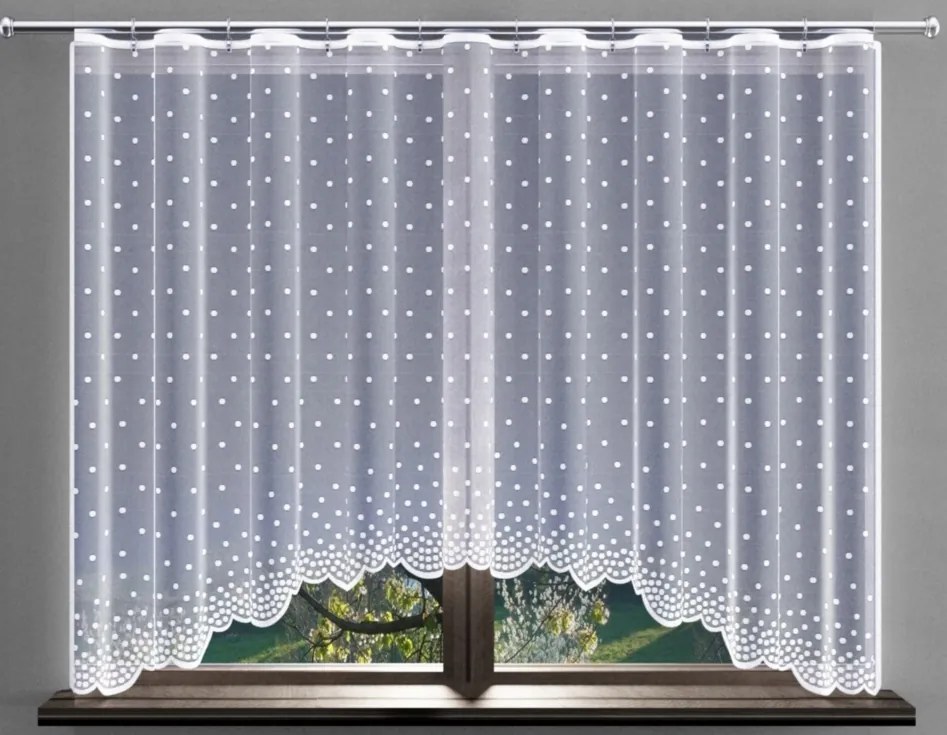 Mg Függöny jacquard fényes Erika pöttyös Ív Fehér 300x150 Kész