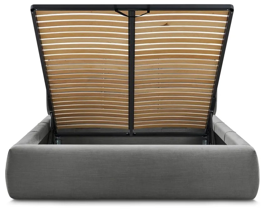 Szürke kárpitozott franciaágy tárolóhellyel, ágyráccsal 160x200 cm Vernon – Bobochic Paris