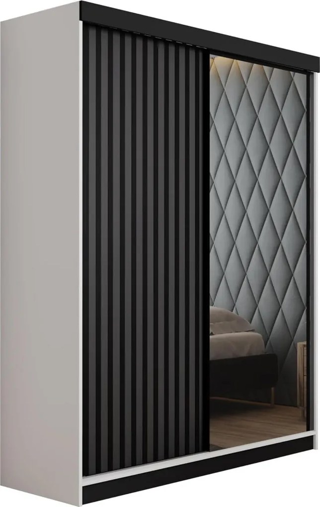 Malani 138 Tolóajtós Szekrény 138cm, Fehér-Grafit