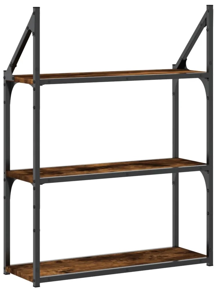 3 szintes füstös tölgy színű szerelt fa falipolc 60x21x78,5 cm