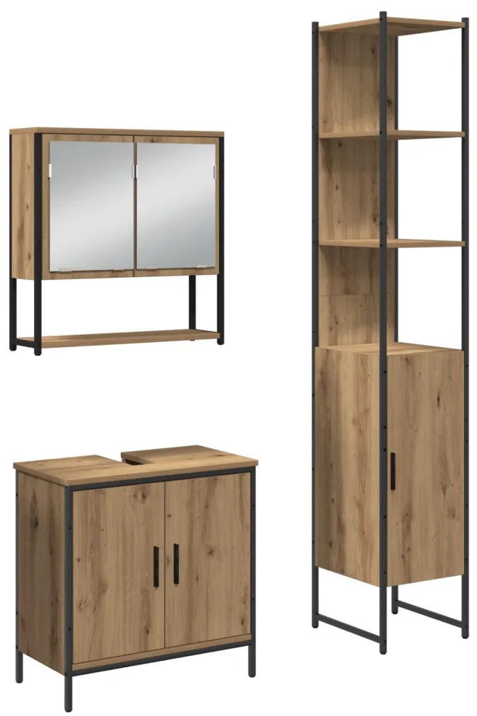 3 Részes Fürdőszoba Bútor Készlet Artisan Tölgyműanyag