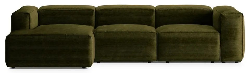 Zöld kordbársony sarokkanapé (bal oldali-heverő résszel) Bergamo – Cosmopolitan Design