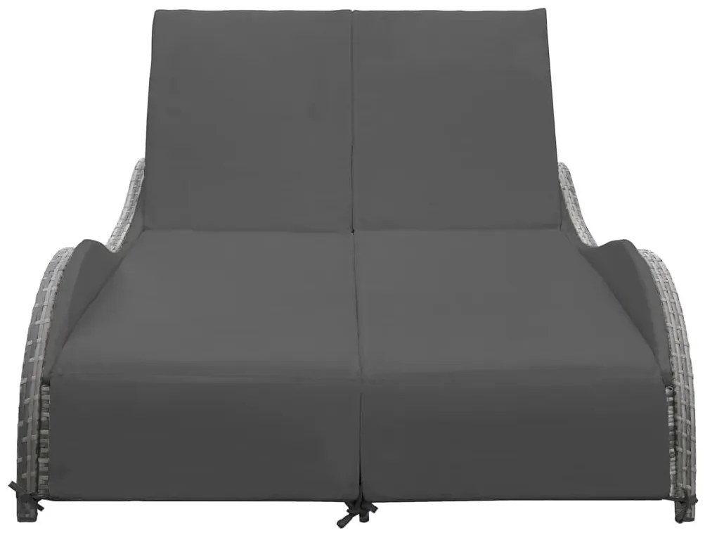 Kétszemélyes antracitszürke polyrattan napozóágy párnával