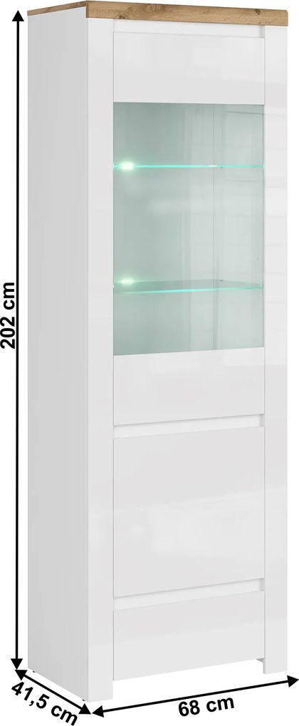 Vitrin 1D1W1S, fényes fehér/wotan tölgy, VILGO