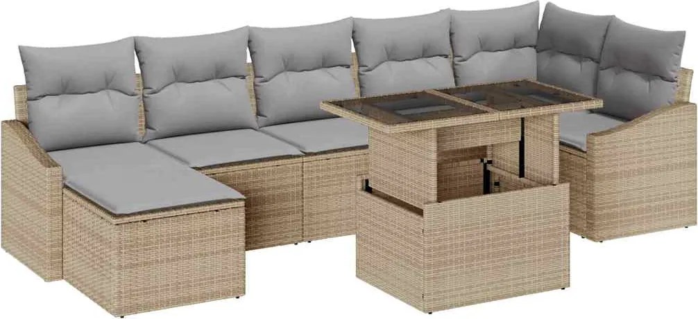 vidaXL Kerti Kanapé Szett 8 pcs Beige és Világosszürke polirattan