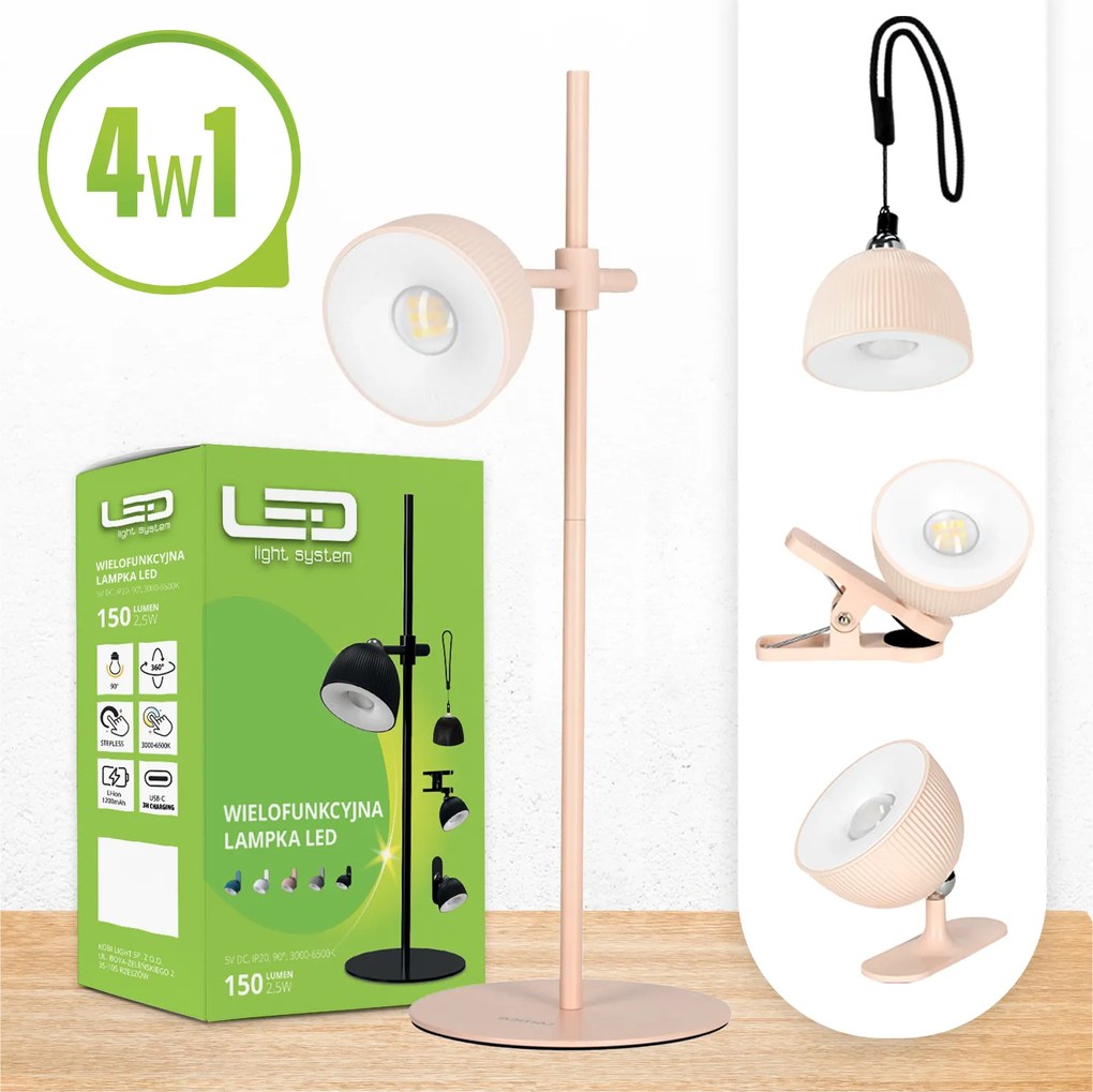 Akkumulátoros Led asztali lámpa Usb-c Cct Mágneses 4in1 1200mAh rózsaszín