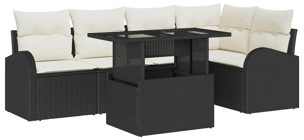 Kerti Kanapé Szett 6 pcs Fekete és krémszínű 100 x 55 x 73 cm