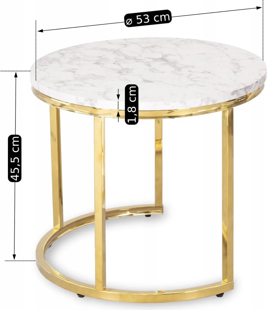 Dohányzóasztal szett márvány hatású felülettel arany kivitelben – OLIS