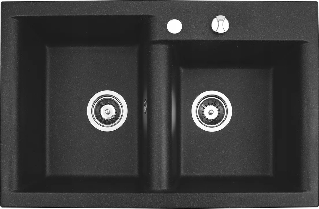 Estein 2K gránit konyhai mosogató kétrekeszes fekete 78 x 50 cm
