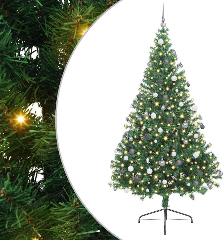 vidaXL Mesterséges, előre világított karácsonyi fa Zöld 240 cm PVC