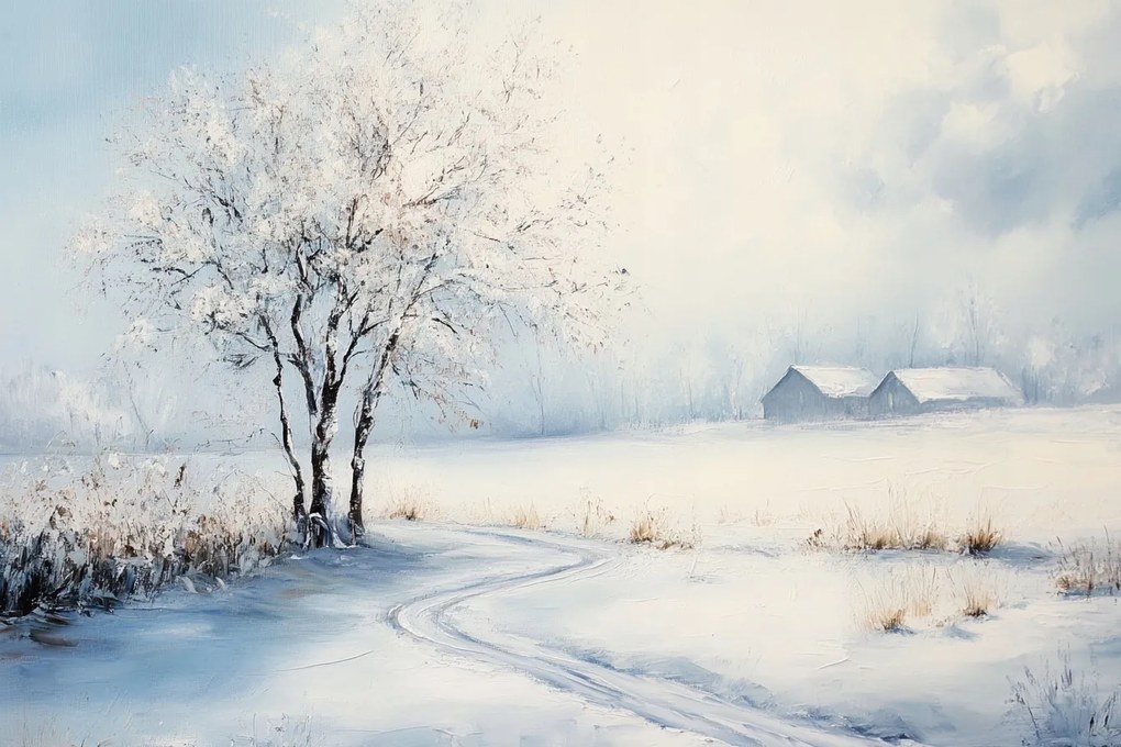 Vászonkép Canvas Tájkép Út Fa Tél Hó 120x80