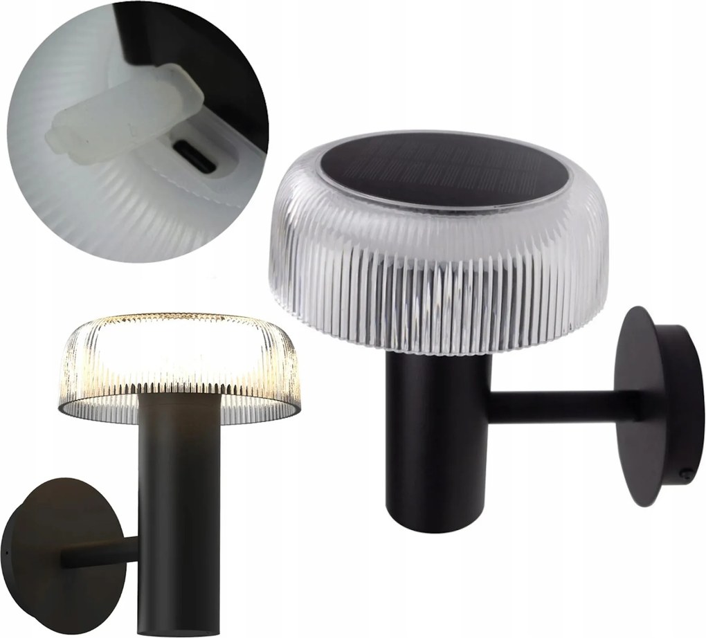 Kültéri Led napelemes lámpa Homlokzati fali lámpa 2in1 Usb töltés