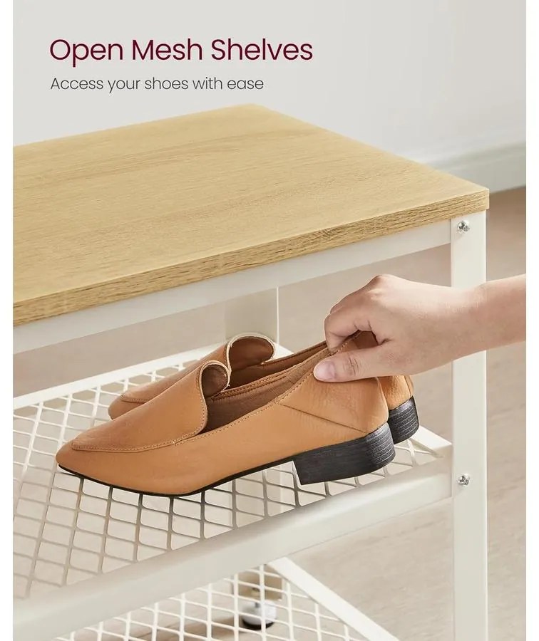 2 polcos Cipőtartós pad, 30 x 73 x 45 cm tölgy bézs és klasszikus fehér