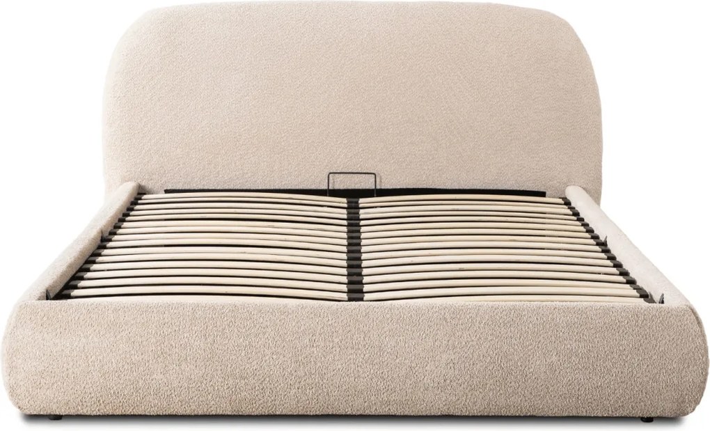 Ágy 160x200 cm méretben, ágyneműtartóval, bézs színben, bouclé kárpittal ROSSO