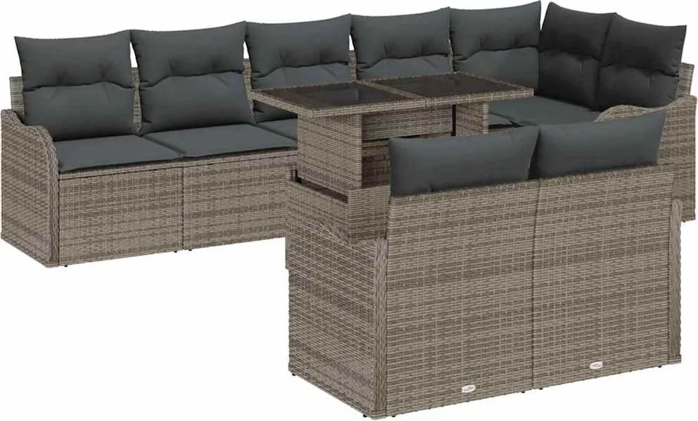 vidaXL Hálószoba szett párnával 9 pcs Szürke Poli rattan