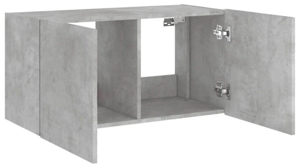 betonszürke falra szerelhető TV-szekrény LED-del 80x35x41 cm