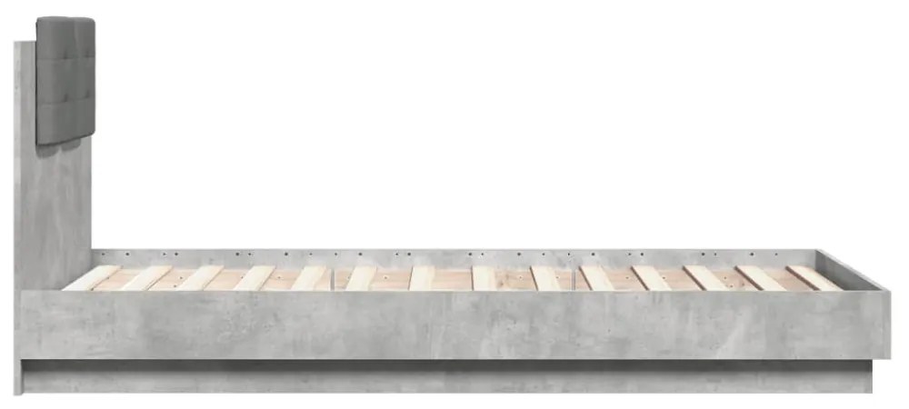 betonszürke ágykeret fejtámlával és LED-világítással 75x190 cm