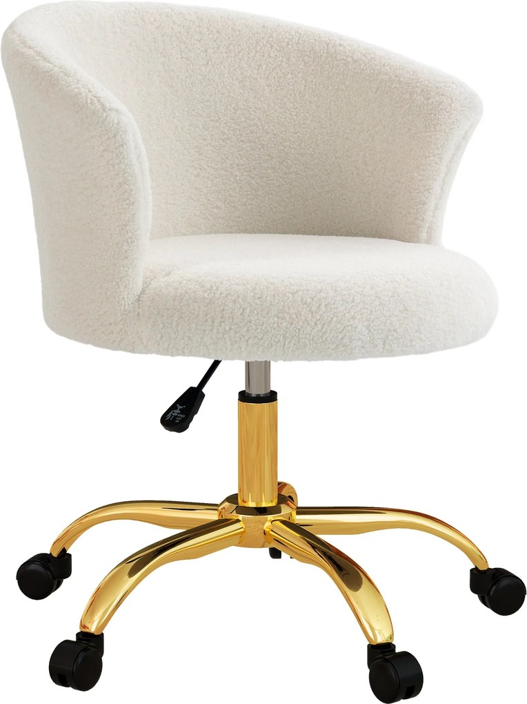 Vinsetto Teddy Fleece Ergonomikus Irodai Szék, Sminkasztal Szék, Forgószék Magasságállítással, Párnázott Ülés, Arany Acél Alap, Irodába, Nappaliba, Há